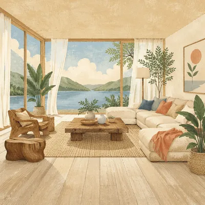 Modern Coastal Living Room with Lake View