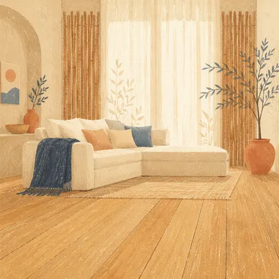 Warm Minimal Living Room With White Sofa