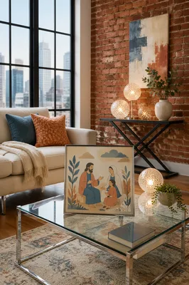 Modern Loft Living Room with Brick Wall