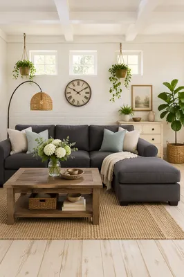 Modern Rustic Living Room with Charcoal Sofa