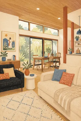 Modern Open Plan Living Room with Sofas