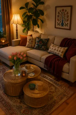 Cozy Modern Living Room with Cream Sofa