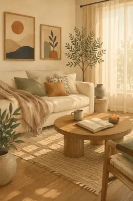 Peaceful Modern Living Room with Cream Sofa