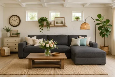 Modern Rustic Living Room with Charcoal Sofa