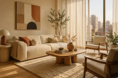 Modern Living Room with Cream Sofa