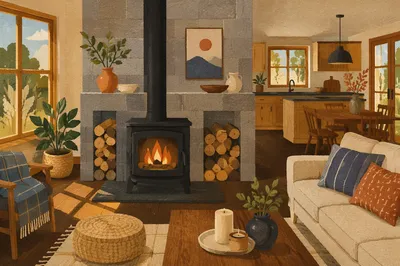 Modern Living Room with Wood Stove