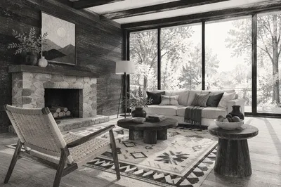 Monochrome Mid Century Living Room Interior