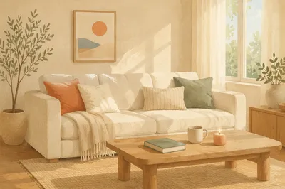 Calm Modern Living Room with Cream Sofa