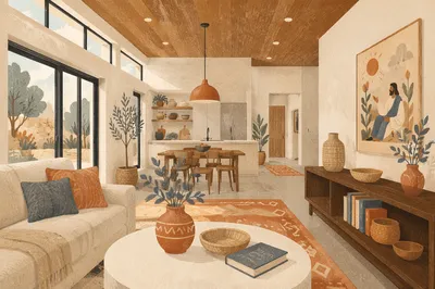 Modern Cream Living Room with Warm Wood Accents