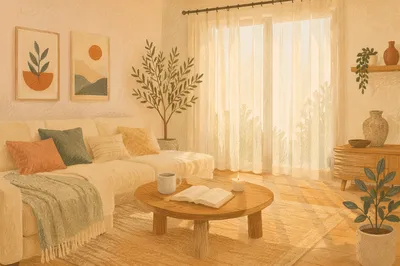 Peaceful Modern Living Room with Cream Sofa