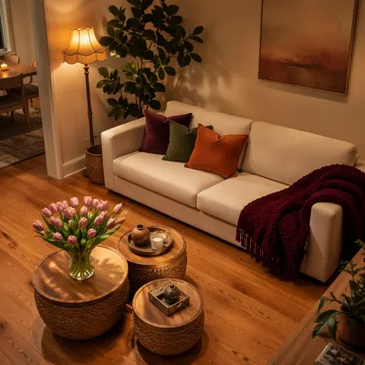 Cozy Modern Living Room With Cream Sofa