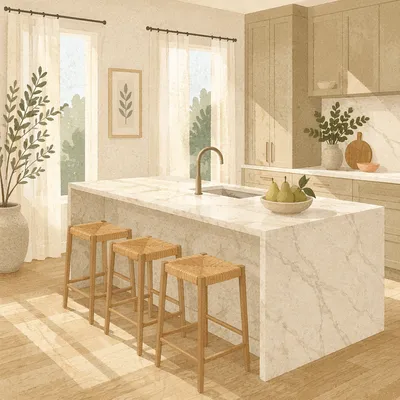 Serene Modern Kitchen with Marble Island