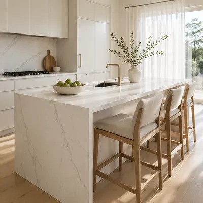 Serene Modern Kitchen with White Marble Island