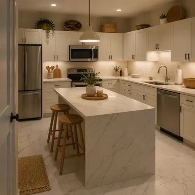 Modern White Marble Kitchen Interior