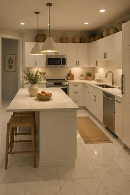 Modern White Marble Kitchen Interior