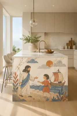 Modern White Marble Kitchen Island Interior