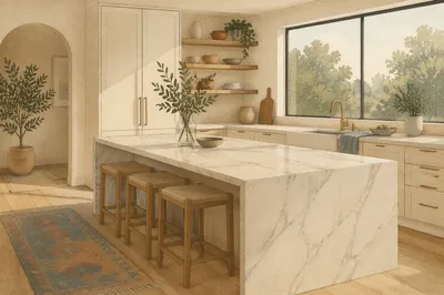 Serene Modern Kitchen with White Marble Island