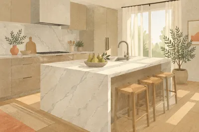Serene Modern Kitchen with White Marble Island