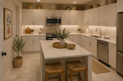 Modern White Marble Kitchen Interior