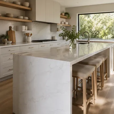 Serene Modern Kitchen with White Marble Island