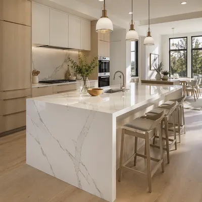 Modern White Marble Kitchen Island Interior