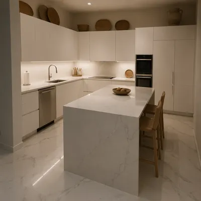 Modern White Marble Kitchen Interior