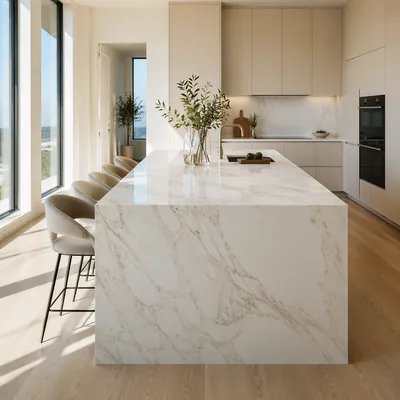 Modern White Marble Kitchen Island Interior
