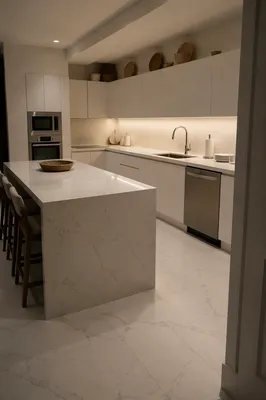 Modern White Marble Kitchen Interior