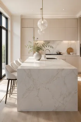 Modern White Marble Kitchen Island Interior
