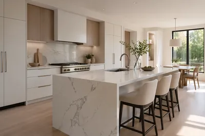 Modern White Marble Kitchen Island Interior