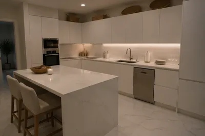 Modern White Marble Kitchen Interior