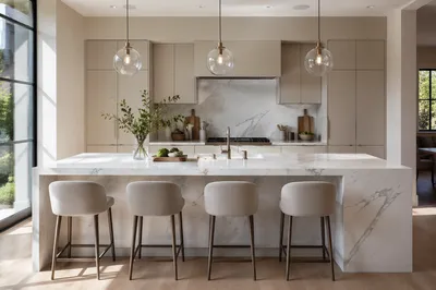 Modern White Marble Kitchen Island Interior
