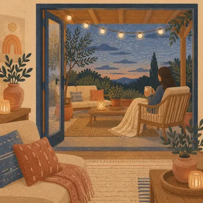 Cozy Evening Patio Through Open Doors