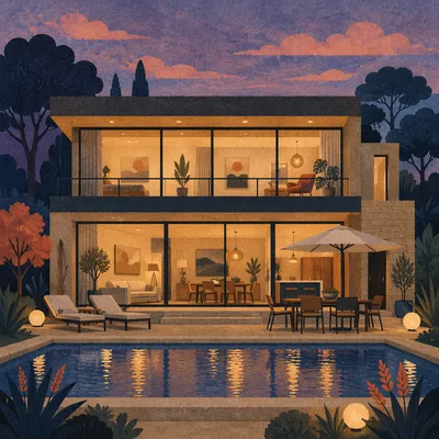 Serene Evening Patio by Modern Pool