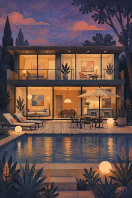Serene Evening Patio by Modern Pool