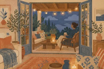 Cozy Evening Patio View From Living Room