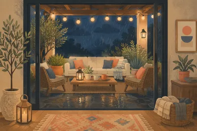 Cozy Evening Patio Through Glass Doors
