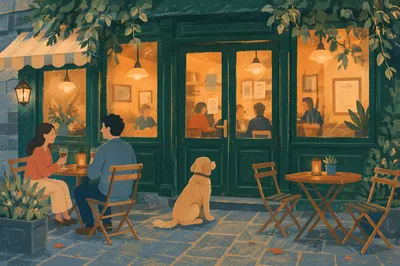 Cozy Bistro Patio at Evening Dusk