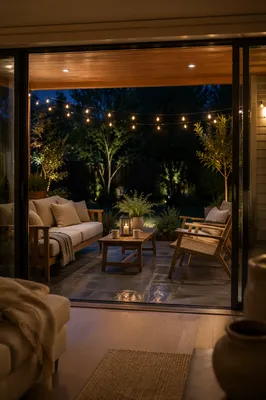 Cozy Patio Evening Retreat Through Open Doors