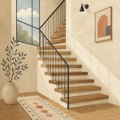 Modern Floating Staircase in Airy Entry Hall