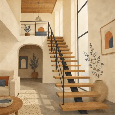 Modern Floating Staircase in Bright Interior