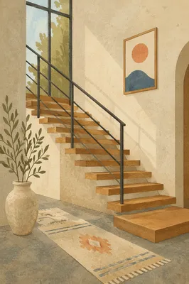 Modern Floating Staircase in Airy Entry Hall