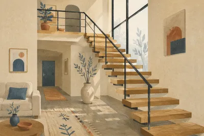 Modern Floating Staircase in Bright Interior