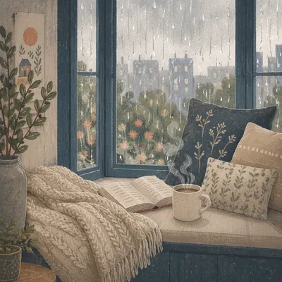 Cozy Rainy Day Window Seat Reading Nook