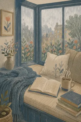 Cozy Rainy Window Seat Reading Nook
