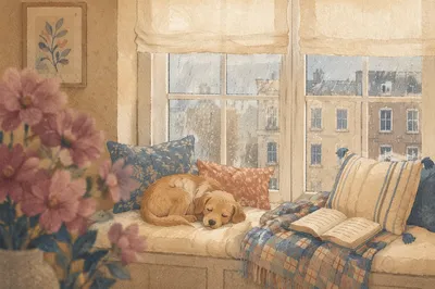 Cozy Rainy Day Window Seat Reading Nook