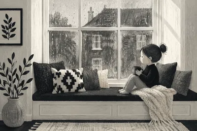 Cozy Rainy Day Window Seat Reading Nook