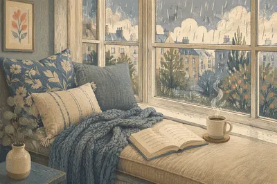 Cozy Window Seat Reading Nook Rainy Afternoon