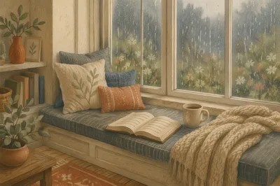 Cozy Rainy Day Window Seat Reading Nook