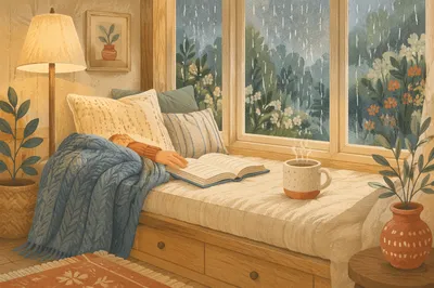 Cozy Rainy Window Seat Reading Nook
